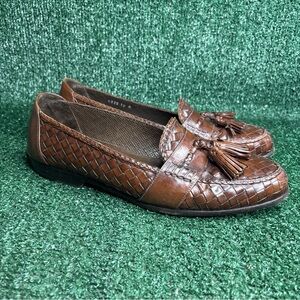 Bragano Cole Haan Shoes Mens 10 M Brown Woven Leather Tassel Loafers Italy